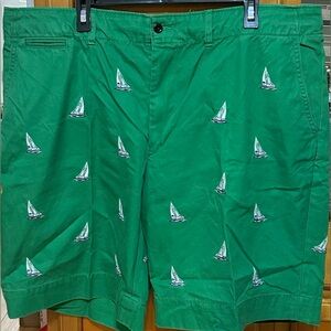 Vintage POLO RALPH LAUREN Sailboat All Over Print Chino Shorts Green Sz 42